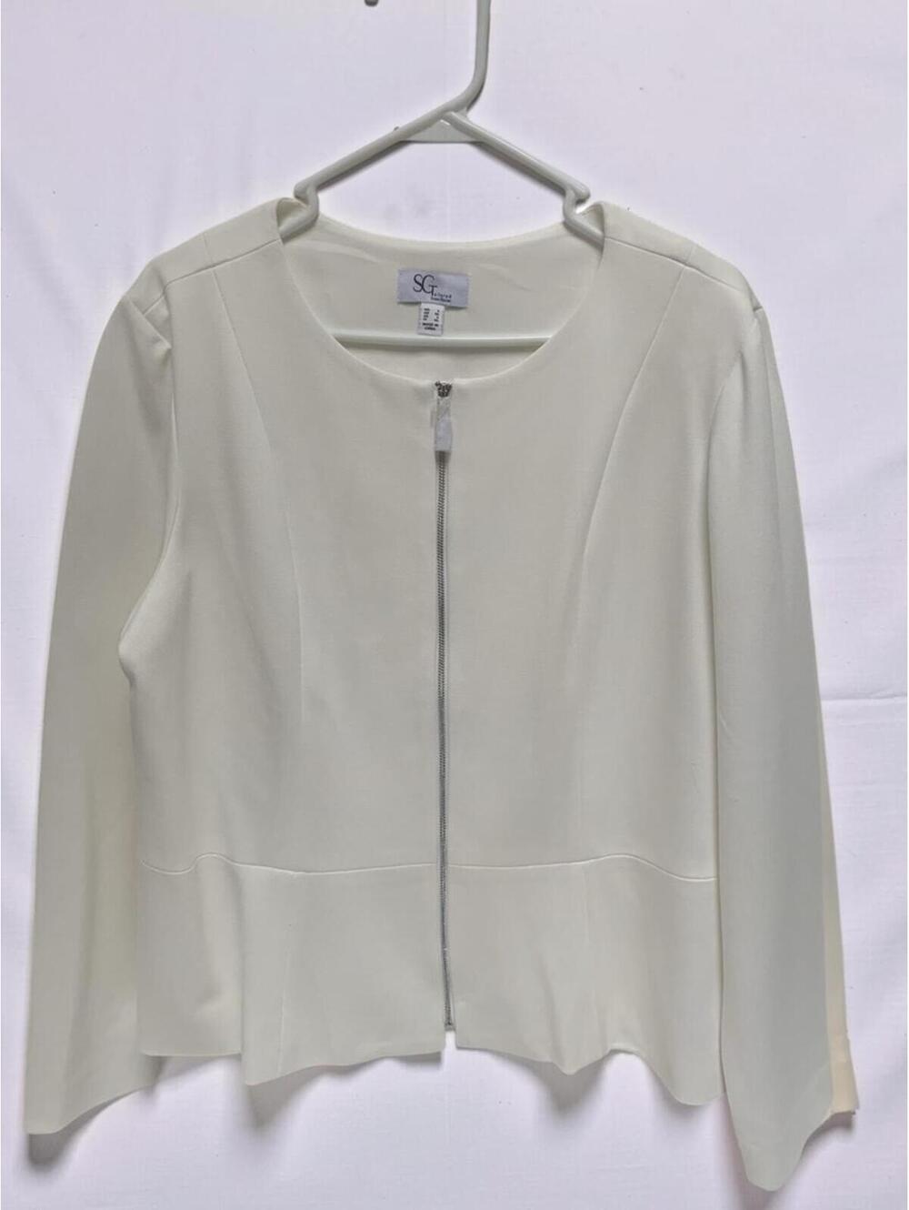 NWOT SGTailored (Susan Graver) White Peplum Tailored Ponte Knit Jacket Sz L